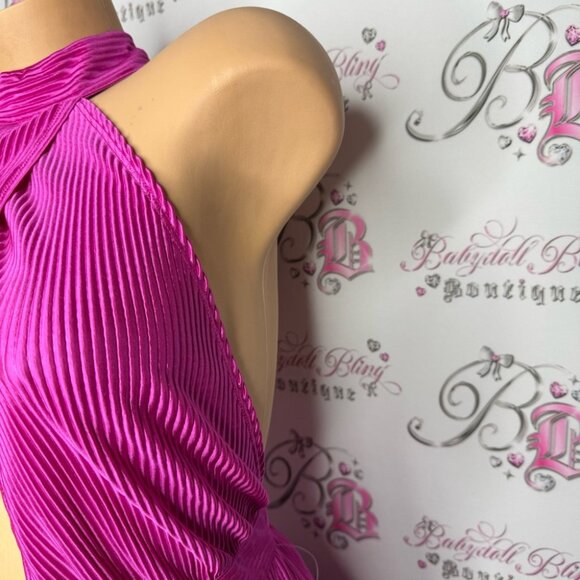 Sincerely Jules High Neck Pleated Dress Womens Size L Fuchsia Pink mini sexy y2k - Picture 4 of 10